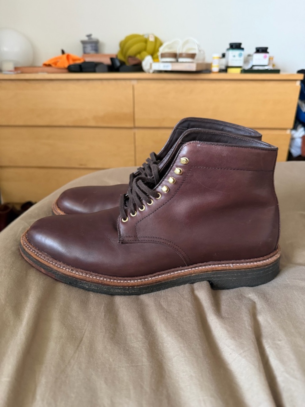 Alden 4513H Men’s Burgundy Leather Plain Toe Boots